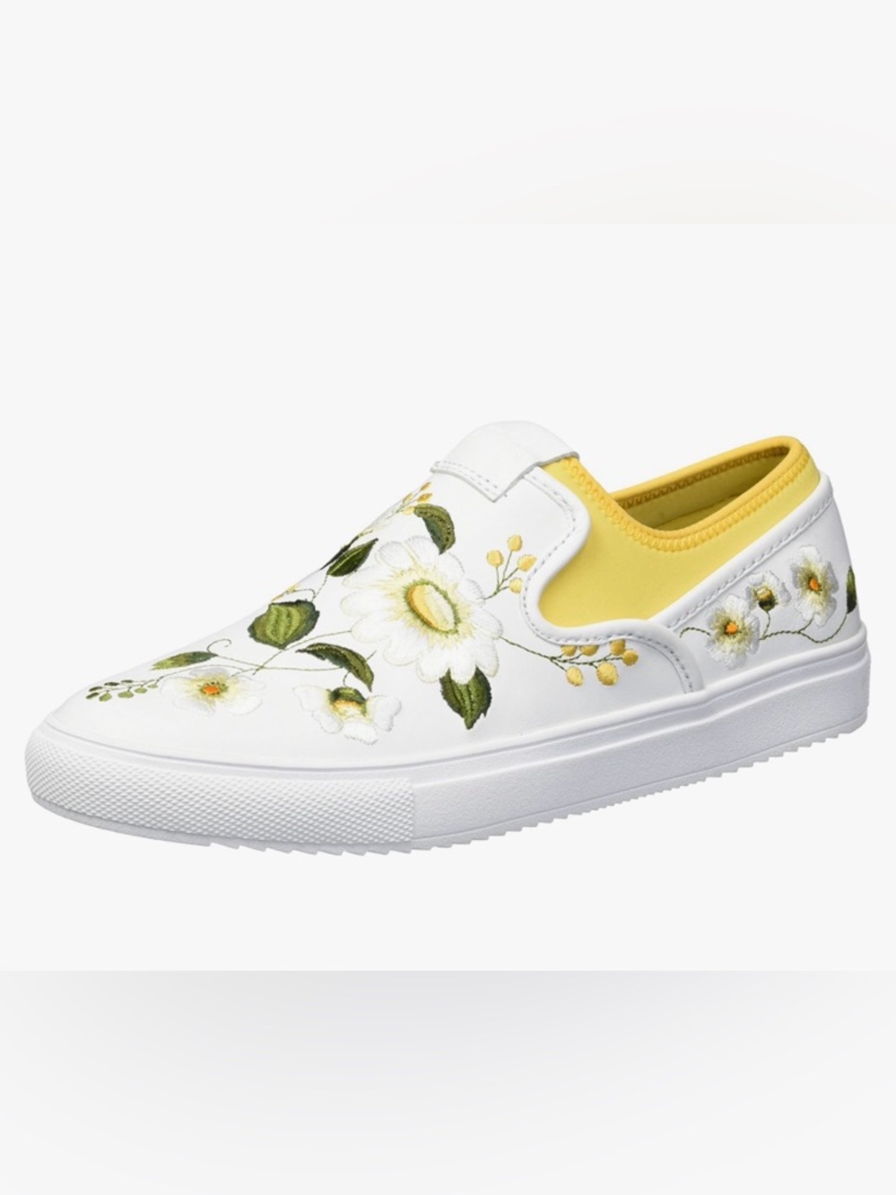 Mark Nason White Slip-On Sneaker with Yellow Trim/ flower embroidery/ woman’s 10
